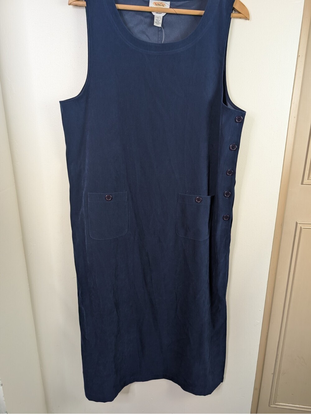 Talbots Size Large L Petites Navy Blue Maxi Dress Button Down Pockets New